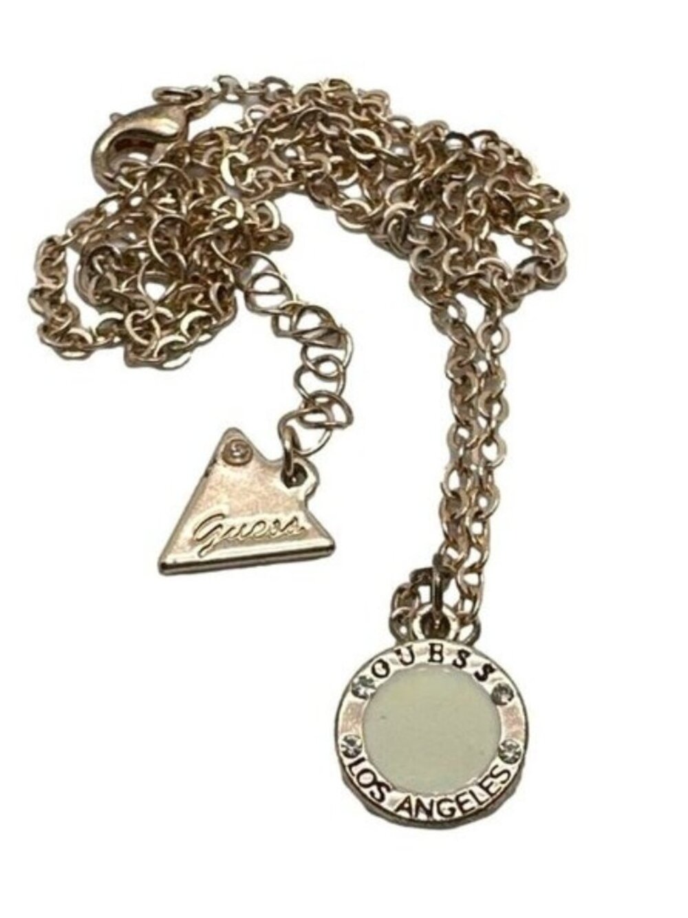 GUESS Los Angeles Pendant Necklace Gold Tone Rhinestone Detail